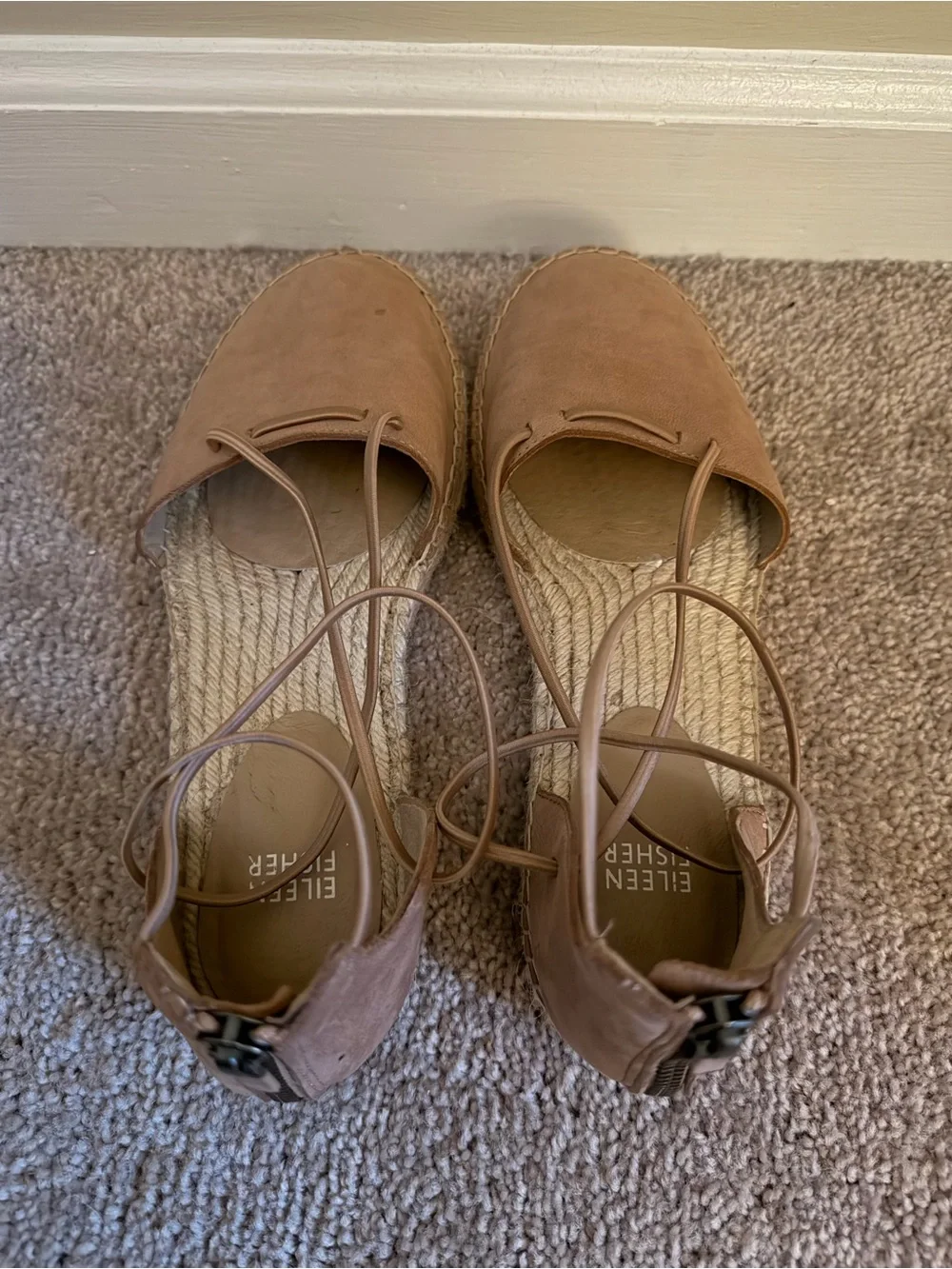Eileen Fisher Lace-Up Espadrilles in Beige and Tan
